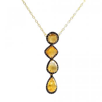  Nikal Free Gold Plated Designer Citrine and CZ Stone Seated Handmade Necklace 